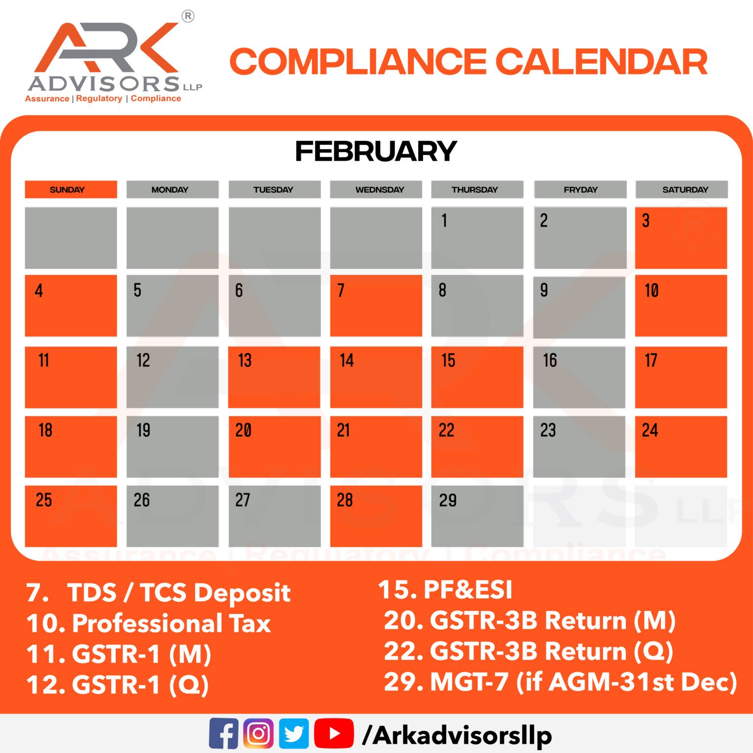 📅 Compliance Calendar February 2024 📅 Arkadvisorsllp